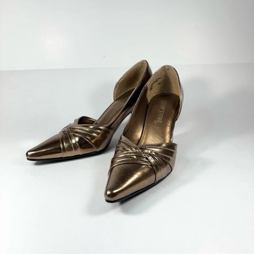 Vtg Coup‎ D’etat Ivanna Metallic Brown D’orsay Pointed Toe Hell 7.5 M